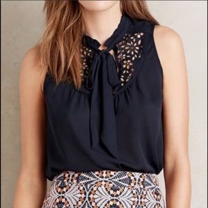 Maeve for Anthropologie sleeveless navy blouse